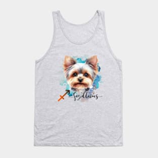 Sagittarius Zodiac Sign Cute Yorkie face watercolor art Tank Top